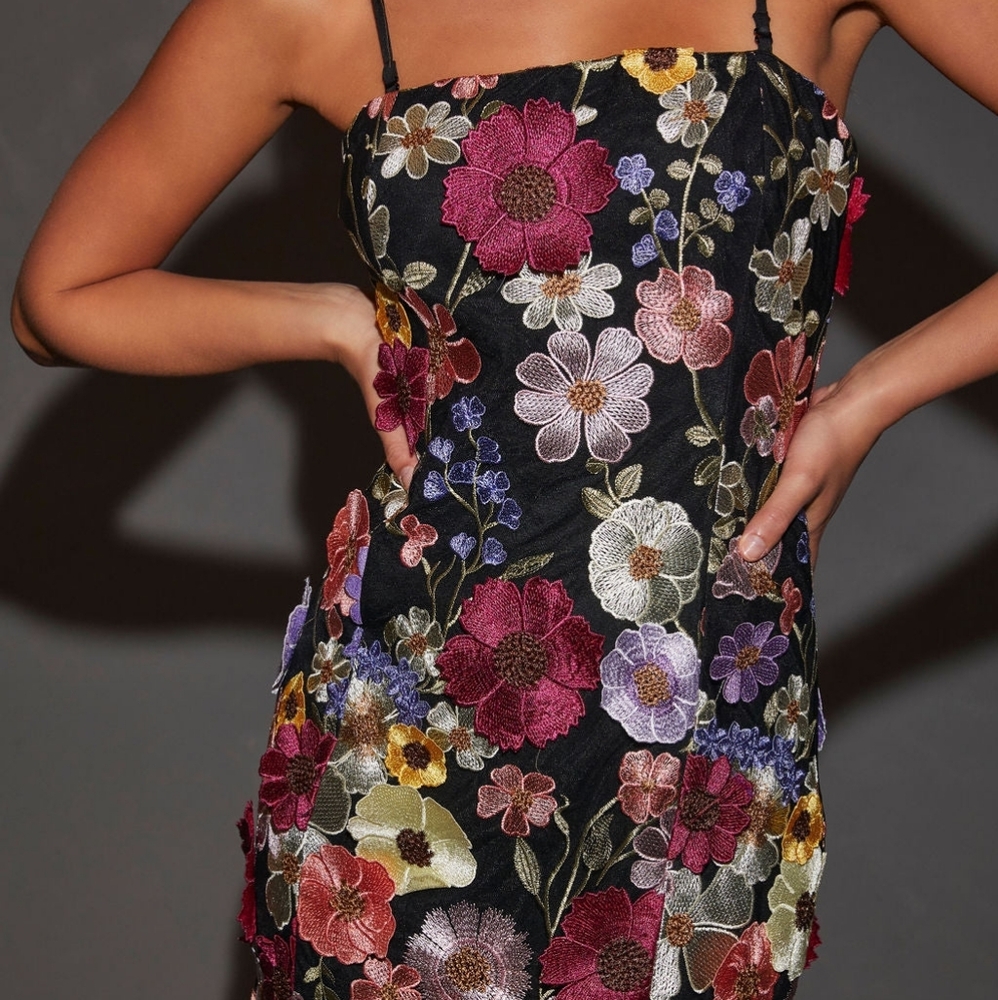 Vici Floral Embroidered Black Dress